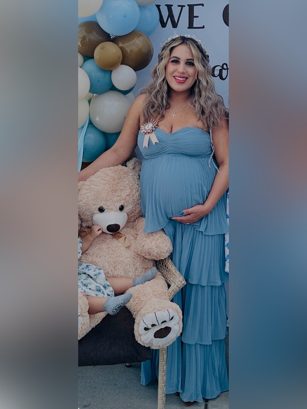 Lulu's Strapless Tiered Light Blue Maternity Dress